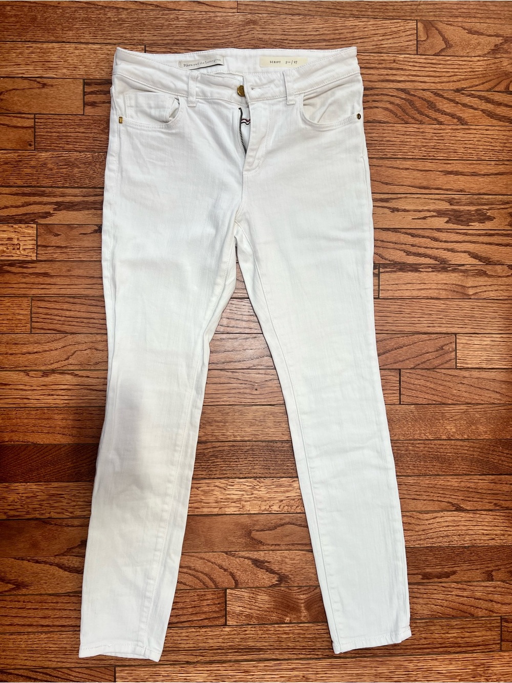 Pilcro Script White Slim Straight Jeans Size 27 Anthropologie Stretch Denim